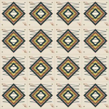 Geometric diamond patterns with zigzag lines and color blocks on neutral ba.. Stock Illustration
