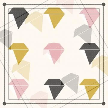 Geometric diamond shapes pattern with transparent overlay and grid border Stock Illustration