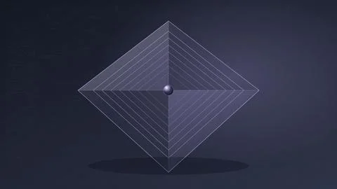 Geometric diamond wireframe with central sphere on dark gradient background Stock Illustration