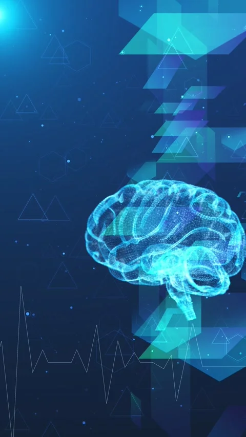 Geometric digital brain background cyan neural anatomy, triangle shapes, and blu Stock Footage 340555873