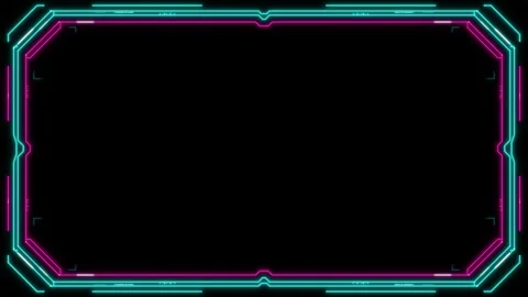 Geometric digital frame with vibrant cyan and magenta neon lights on a dark.. 動画素材 335826485