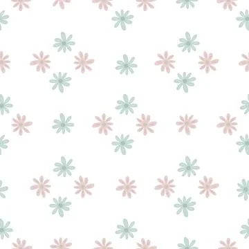 Geometric ditsy flowers seamless pattern isolated on white background. Simple Stock Illustration
