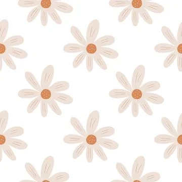 Geometric ditsy flowers seamless pattern isolated on white background. Pretty Stock Illustration