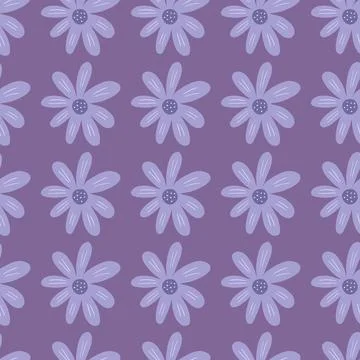 Geometric ditsy seamless pattern on lilac background. Cute chamomile print. Stock Illustration