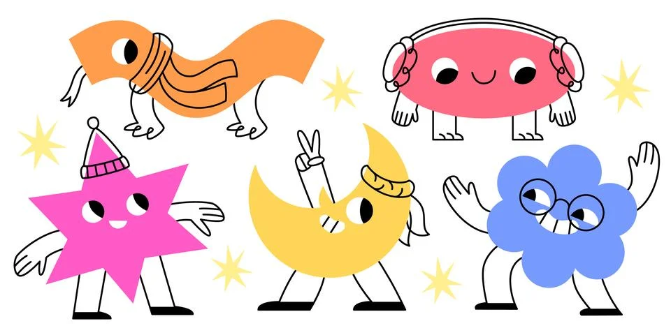 Geometric doodle shapes characters set 스톡 일러스트