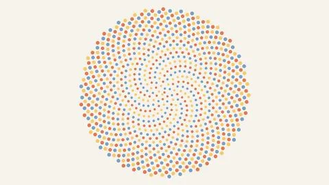 Geometric dot pattern circle with orange and blue dots on white background Stock Illustration