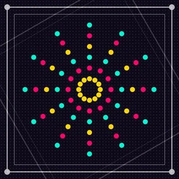 Geometric dot pattern with colorful concentric circles on dark background Stock Illustration