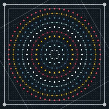 Geometric dot pattern with concentric circles and vibrant colors on dark ba.. Stock Illustration