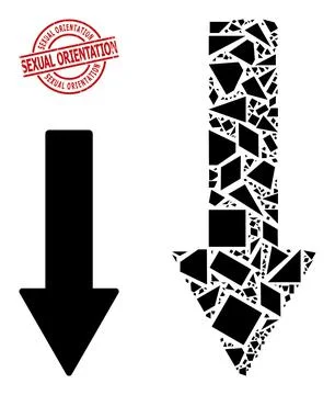 Geometric Down Arrow Icon Mosaic and Distress Sexual Orientation Watermark Stock Illustration