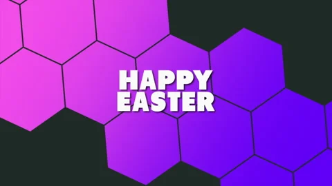 Geometric Easter pattern pink and purple hexagons with Happy Easter text on Stock Footage 265553130