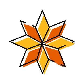 Geometric eight pointed star icon radiating orange and yellow light 스톡 일러스트