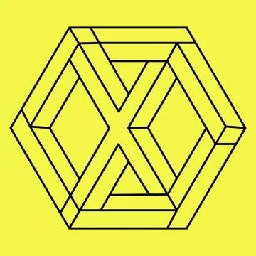 Geometric element, impossible shape isolated on yellow, linear design, vector Stock Illustration