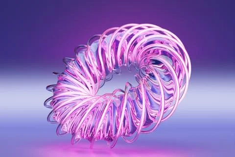 Geometric element in shape of  pink 3d torus. Round realistick ring tor set i Stock Photos