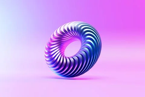 Geometric element in shape of  pink and blue 3d torus. Round realistick ring  Illustrazione stock