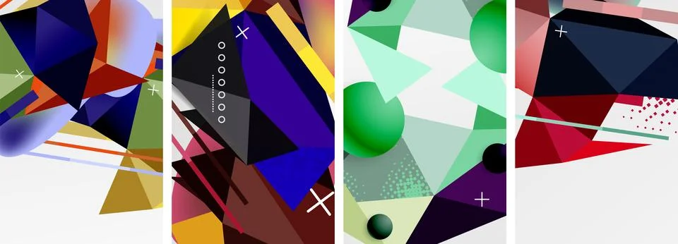 Geometric elements in abstract poster composition set. Vector illustration For 스톡 일러스트