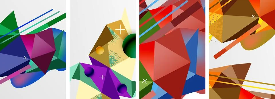 Geometric elements in abstract poster composition set. Vector illustration For 스톡 일러스트