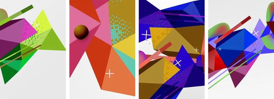 Geometric elements in abstract poster composition set. Vector illustration For 스톡 일러스트