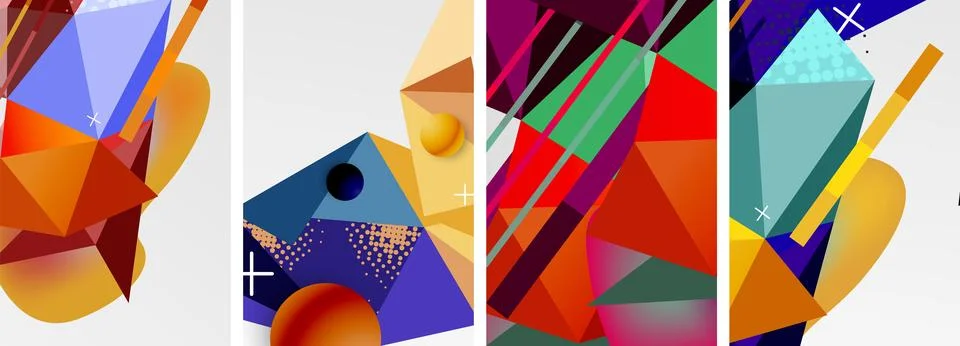 Geometric elements in abstract poster composition set. Vector illustration For 스톡 일러스트