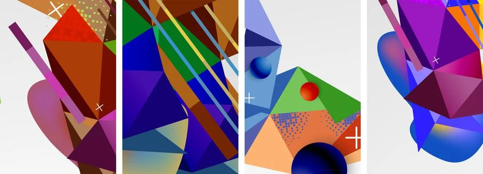 Geometric elements in abstract poster composition set. Vector illustration For Stock Illustration