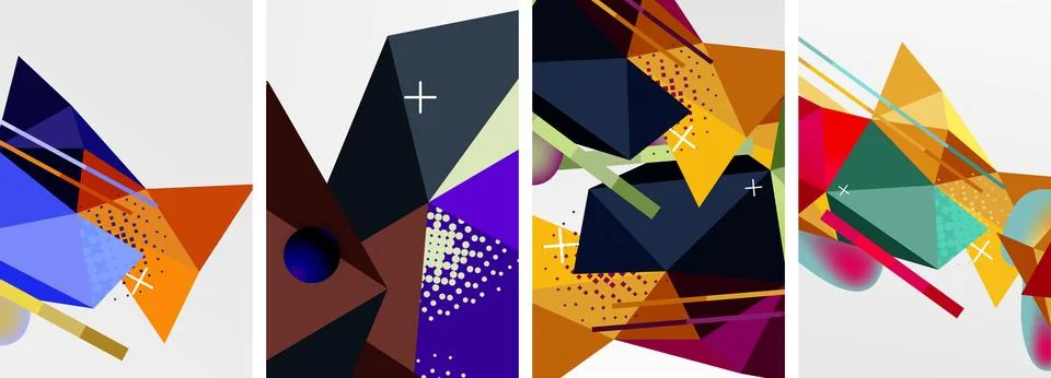 Geometric elements in abstract poster composition set. Vector illustration For 스톡 일러스트