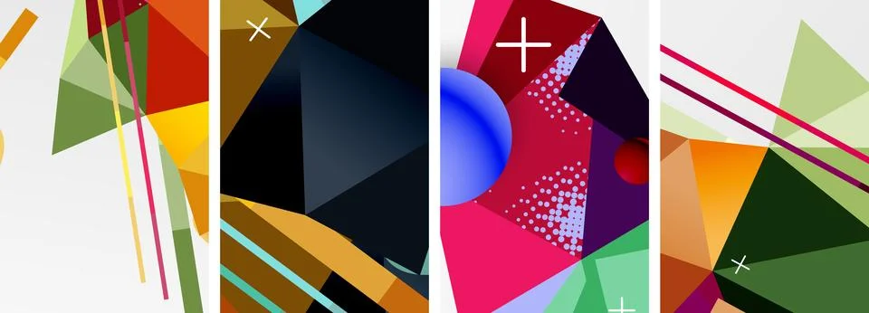 Geometric elements in abstract poster composition set. Vector illustration For Illustrazione stock