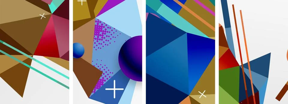 Geometric elements in abstract poster composition set. Vector illustration For 스톡 일러스트