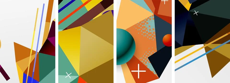 Geometric elements in abstract poster composition set. Vector illustration For Stock Illustration