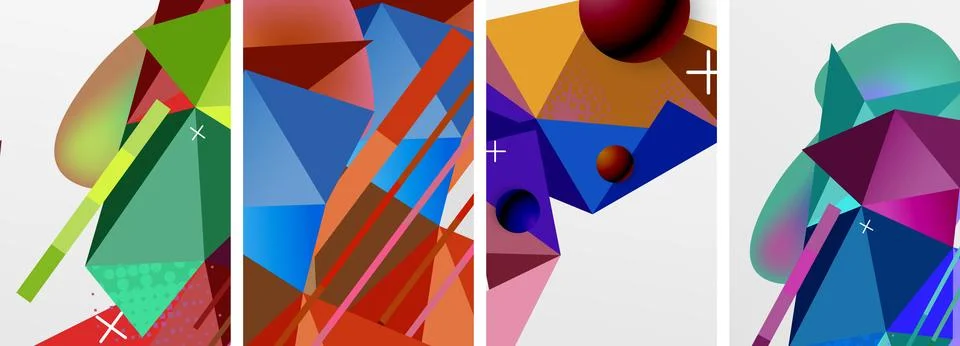 Geometric elements in abstract poster composition set. Vector illustration For 스톡 일러스트