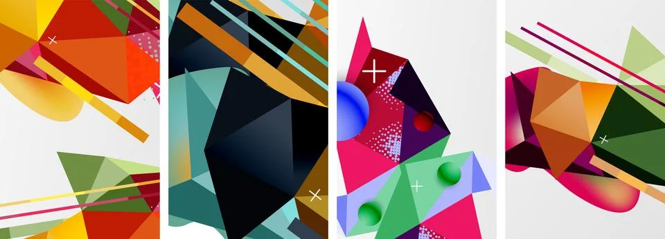 Geometric elements in abstract poster composition set. Vector illustration For Illustrazione stock