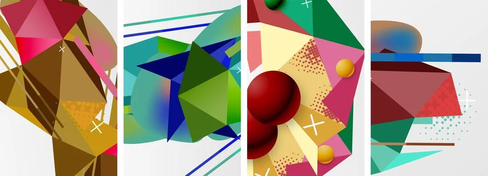 Geometric elements in abstract poster composition set. Vector illustration For Illustrazione stock