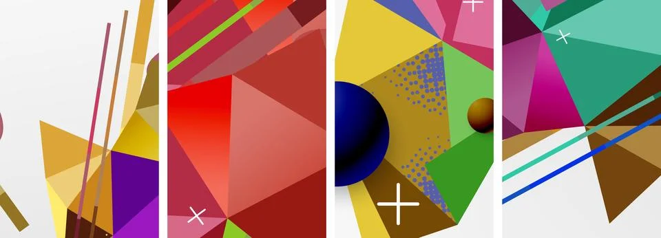 Geometric elements in abstract poster composition set. Vector illustration For Illustrazione stock