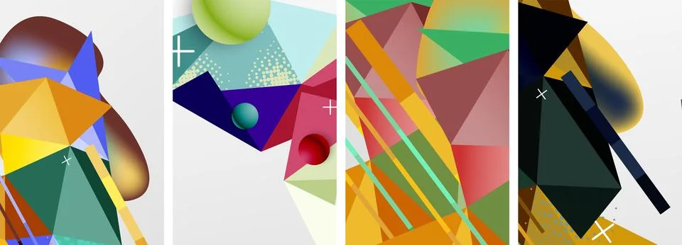 Geometric elements in abstract poster composition set. Vector illustration For 스톡 일러스트