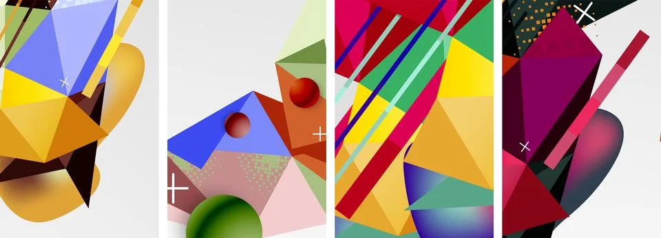 Geometric elements in abstract poster composition set. Vector illustration For Illustrazione stock