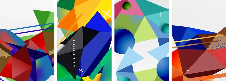 Geometric elements in abstract poster composition set. Vector illustration For Illustrazione stock