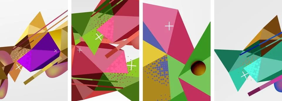 Geometric elements in abstract poster composition set. Vector illustration For Illustrazione stock