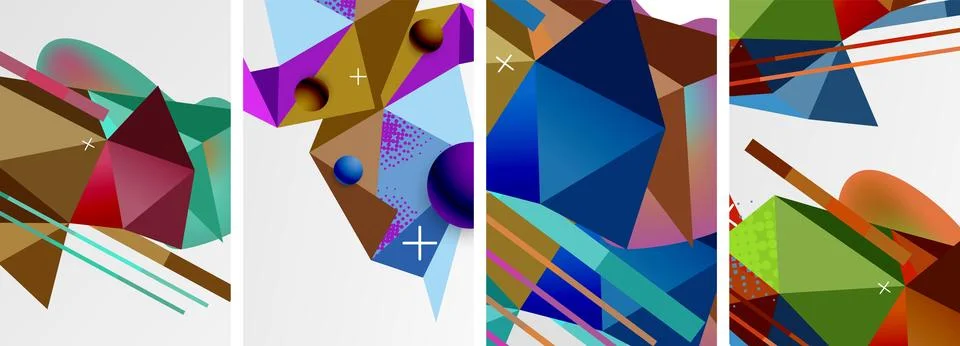 Geometric elements in abstract poster composition set. Vector illustration For 스톡 일러스트