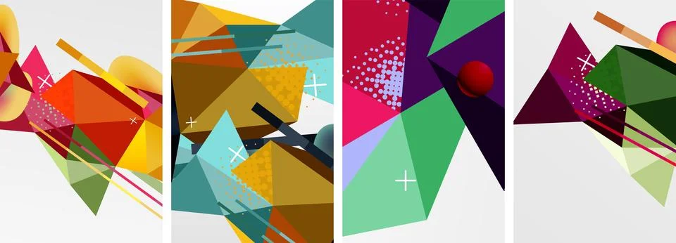 Geometric elements in abstract poster composition set. Vector illustration For Illustrazione stock