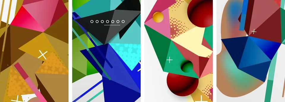 Geometric elements in abstract poster composition set. Vector illustration For 스톡 일러스트