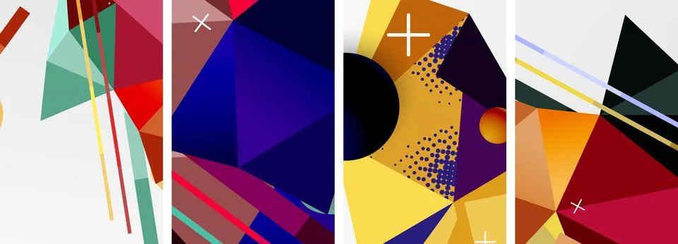 Geometric elements in abstract poster composition set. Vector illustration For Stockillustratie