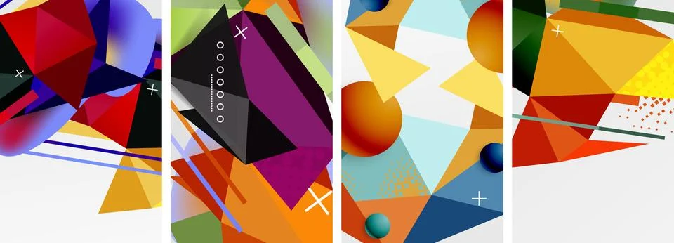 Geometric elements in abstract poster composition set. Vector illustration For 스톡 일러스트