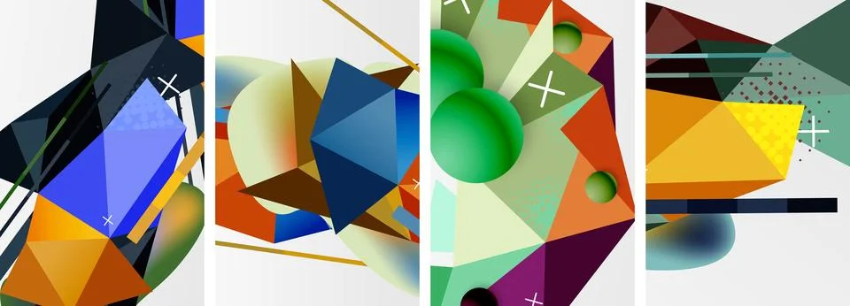 Geometric elements in abstract poster composition set. Vector illustration For Illustrazione stock