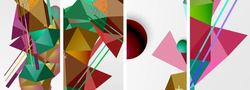 Geometric elements in abstract poster composition set. Vector illustration For Illustrazione stock