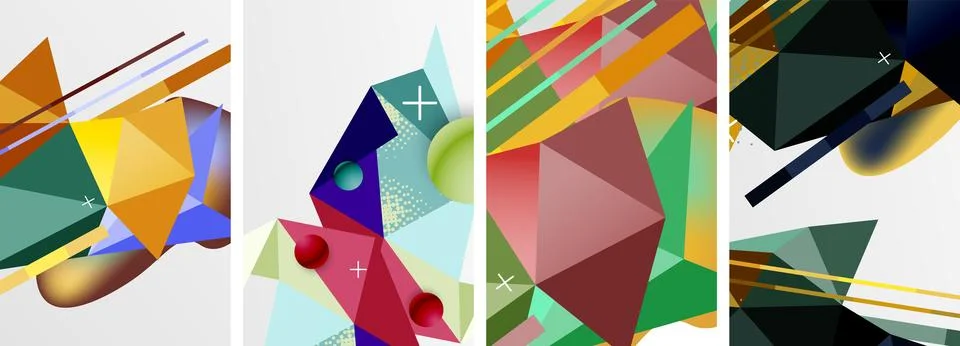 Geometric elements in abstract poster composition set. Vector illustration For Stock Illustration