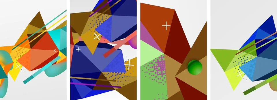 Geometric elements in abstract poster composition set. Vector illustration For 스톡 일러스트