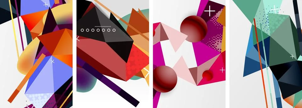 Geometric elements in abstract poster composition set. Vector illustration For Illustrazione stock