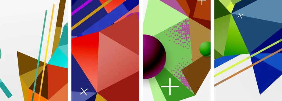 Geometric elements in abstract poster composition set. Vector illustration For 스톡 일러스트