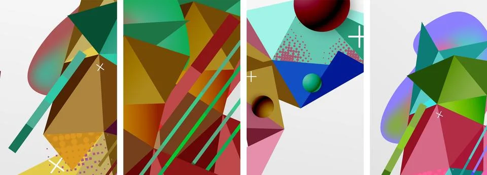 Geometric elements in abstract poster composition set. Vector illustration For Illustrazione stock