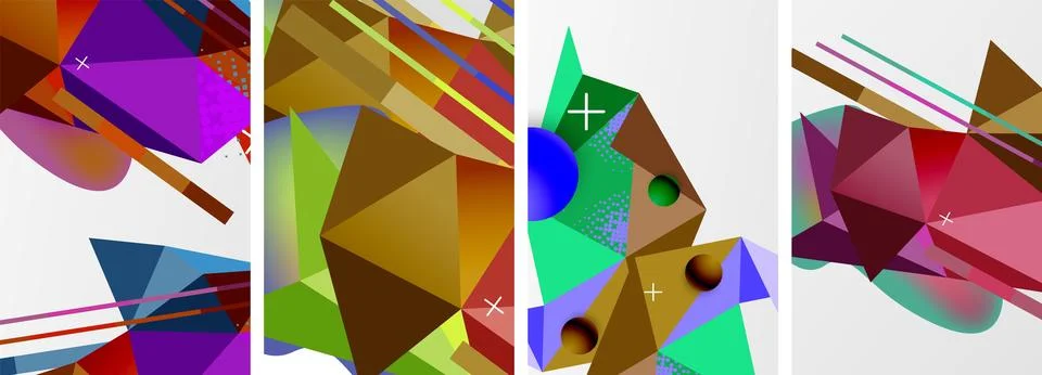 Geometric elements in abstract poster composition set. Vector illustration For 스톡 일러스트
