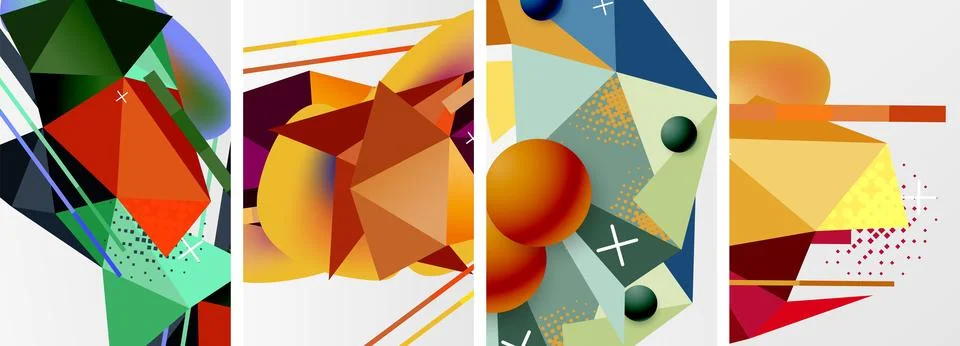 Geometric elements in abstract poster composition set. Vector illustration For 스톡 일러스트