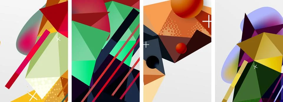 Geometric elements in abstract poster composition set. Vector illustration For Illustrazione stock